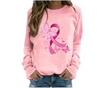 2024 Cancer du Sein Octobre Rose T-Shirt Ruban Rose de Sensibilisation au Cancer du Sein d'Octobre T-Shirt Sweatshirt Grande Taille T-Shirts à Manches Longues Femme Mode Pas Cher Col Rond Sweat Pull