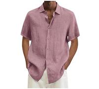 2024 Chemise Coton Lin Hommes été T Shirt Grandes Tailles Chemise à Manches Courtes Chemise d'été Lin de Plage Couleur Unie Boutonnée Coupe régulière Chemises décontractées Bussiness Tops Pas Cher