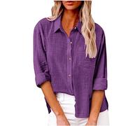 2024 Chemisier à Col en V pour Femmes Chemise Tunique Décontractée Vintage Coton et Lin Baggy Tops Casual Oversize Manche Longue Pas Cher Lin Tunique Blouse pour Le Travail