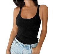 2024 Débardeur sans Manches pour Femme Dos Nageur Col Rond Basic Slim Fit Chemises Élégantes Hauts Côtelés Tricot Cami Top Sexy Eté Tunique Casual Basic Y2K Crop Tank Top Débardeurs Pas Cher