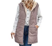 2024 Doudoune sans Manches Femme Polaire Gilet Duvet Manteaux Veste à Capuche Longue Matelassé ÉLégant Casual Blouson Zippée Long Manteau éclair Avec Poches Automne Hiver Manteaux sans manche