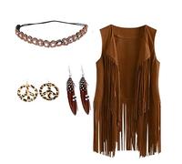 2024 Ensemble de Costumes Hippie Tenues pour Femmes Deguisement Set de Costume Hippie Gilet à Franges Sans Manches Halloween Carnaval Filles Style Années 60s 70s Costumes Hippiques Fête Costumée