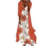 2024 Ensemble Deux Pièces Robe Femme Été Décontracté Imprimé Floral Mi Longue Chic Et Elegant Casual Boheme Tulle Cardigan Maxi Cérémonie Soiree Tendance Manches 3/4 Léger Veste