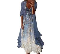 2024 Ensemble Deux Pièces Robe Femme Été Décontracté Imprimé Floral Mi Longue Chic Et Elegant Casual Boheme Tulle Cardigan Maxi Cérémonie Soiree Tendance Manches 3/4 Léger Veste