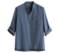 2024 Fashion Dress Shirts Tops pour hommes New Seven- Blouse Top et Coton Hommes Mode Summer Men's Blouse Dress Shirt Men Big and Tall, bleu, XXL