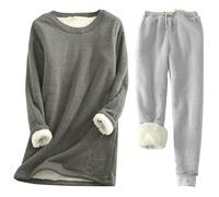 2024 Femme Ensemble 2 Pièces Tenue Elegant Pyjamas Hiver Manche Longue Couleur Unie Chaud Fleece Polaire Haut Et Pantalons en Polaire Set 2 Pièce Confortable Vêtements Loungewear Sleepwear