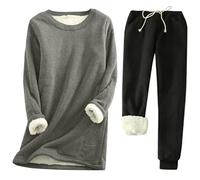 2024 Femme Ensemble 2 Pièces Tenue Elegant Pyjamas Hiver Manche Longue Couleur Unie Chaud Fleece Polaire Haut Et Pantalons en Polaire Set 2 Pièce Confortable Vêtements Loungewear Sleepwear
