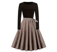 2024 Femme Robe de Soirée Cocktail Vintage Rétro Année 1950 Audrey Hepburn pin-up Rockabilly Swing à Pois Manche Longues Chic et Elegante Robes de Cocktail Mariage Fête Costume Chic Mini Dress