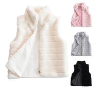 2024 Gilet Femme Court Fausse Hiver Fourrure Manteau Col Debout sans Manches Cardigan Imitation Fourrure Hiver Chaud Polaire Pas Cher Couleur Unie Grande Taille Laine Élégant Casual Mode Manteaux