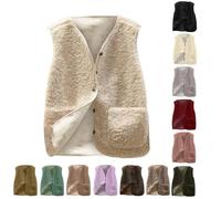 2024 Gilet sans Manches Femme Femmes Veste sans Manches Couleur Unie Fourrure De Laine d'agneau Gilet Élégant Gilet Matelassé sans Manches Manteau Puffer Gilet Femmes Fille Hiver Chaud Gilet Office