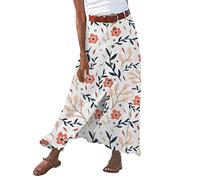 2024 Jupes Femme - Jupes Longues Simples et Confortables Jupe Patineuse Jupe d'été Légère et Aérée Jupes Femme Tricot Côtelé Jupe Midi Fendue Taille Haute Nuit Musique Fête Clubwear