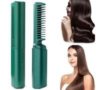 2024 Latest Hairdressing Comb, Rechargeable Mini Hair Straightener, Portable Hair Straightener Cordless, 3 Temperature Adjustments Travel Size Electric Flat Iron, Styling Combs (Green)