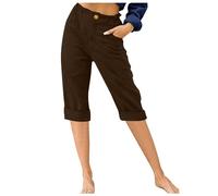 2024 Lin 7/8 Sport Pants Grandes Tailles, Trendy Pantalon Femme Décontractée Coton Lin, Longueur Pants Femmes Élasticité Respirants, Léger Sarouel Pantalon Taille Elastique Couleur Unie