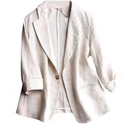 2024 Linge Costume pour Femmes à Sept Manches Lightweight Spring and Summer Veste Coton Coton Linage Femme Femme Lot Veste décontractée Veste décontractée (Beige,XXL)