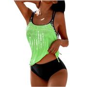 2024 Maillot De Bain 2 Pieces Femme Imprimé Motif Tankini Femme 2 Pieces Grandes Tailles Vintage Tankini De Plage avec Taille Basse String Bas De Tankini Femme Maillot De Bain Pas Cher