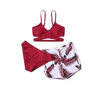 2024 Maillot De Bain Femme 3 Pieces Taille Haute Push Up Maillot De Bain Femme 3 Pieces Slim Fit Bikini Col en V Couleur Unie Swimwear De Plage Été Mode Femme Maillots De Bain Soutien-Gorge