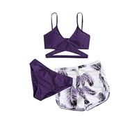 2024 Maillot De Bain Femme 3 Pieces Taille Haute Push Up Maillot De Bain Femme 3 Pieces Slim Fit Bikini Col en V Couleur Unie Swimwear De Plage Été Mode Femme Maillots De Bain Soutien-Gorge