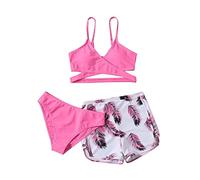 2024 Maillot De Bain Femme 3 Pieces Taille Haute Push Up Maillot De Bain Femme 3 Pieces Slim Fit Bikini Col en V Couleur Unie Swimwear De Plage Été Mode Femme Maillots De Bain Soutien-Gorge