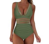 2024 Maillot De Bain Une Pièce Femme Sheer Mesh, Maillot De Bain Col V Wrap Bandeau Ventre Haut, Maillots De Bain Femme Une Pièce Classique Sports Amincissant, Bikini 1 Pièce Grande Taille