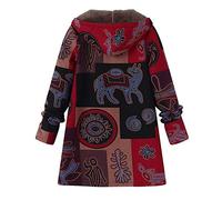 2024 Manteau Femme Hiver Long Grande Taille à Capuche Manche Longue Hiver Chaud Blouson Vintage Chic Bohème Imprimée Veste Casual Confortable Doublure Polaire Zippé Manteaux Pas Cher