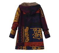 2024 Manteau Femme Hiver Long Grande Taille à Capuche Manche Longue Hiver Chaud Blouson Vintage Chic Bohème Imprimée Veste Casual Confortable Doublure Polaire Zippé Manteaux Pas Cher