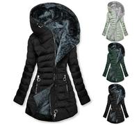 2024 Manteaux Femme Hiver Doublé Polaire Chaud Manches Longues Blouson À Capuche Fermeture éclair Grande Taille épaissir Duvet en Coton Parka Longue Couleur Unie Slim Fit Veste Doudoune Outercoat