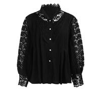 2024 Mode Femme Chemisier Dentelle Chic Chemise Victorien à Manche Longue Bouffante Ballon Sexy Chemisier Gothique Lolita Lace Ajouré Top Blouse Renaissance Elégant Ample Vintage (Noir, XL)