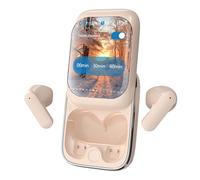 2024 New Intelligent Full-Color Touch Screen Slider Earphones, Slide Earphones with Touch Screen&Charging Case, Earbuds Wireless Bluetooth, with Music/Game Modes (Beige)