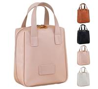 2024 New Premium Makeup Bag, Multi Compartment Toiletry Cosmetic Bag, Portable Hand-Held Shell Storage Bag, Waterproof PU Leather Large Capacity Travel Makeup Organizer Bag (Pink)