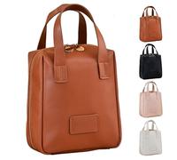 2024 New Premium Makeup Bag, Multi Compartment Toiletry Cosmetic Bag, Portable Hand-Held Shell Storage Bag, Waterproof PU Leather Large Capacity Travel Makeup Organizer Bag (Brown)