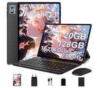 2024 Newest Android 14 Tablet 10 Pulgadas, 20GB RAM+128GB ROM/TF 1TB, 8-Core, 5G WiFi, 6000mAh Batería, Widevine L1, GMS Certificado, BT5.0, Widgets, 2 en 1 Tablet con Funda, Teclado y Ratón - Negro