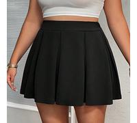 2024 Nouveau mini-jupe-short plissée noire style de rue casual all-match de couleur unie grande taille pour femmes, printemps été 0XL,1XL,2XL,3XLUnicoloreTissu tricoté