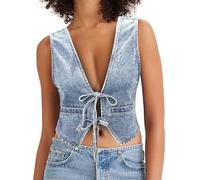 2024 Nouveauté Into Europe and the States Border Denim Printemps et Été Modèles Deep V Sous-chemise Petit Undershirt Fresh Sweet Wind 40 Anniversaire Tops pour femmes, bleu clair, L