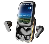 2024 Nouveaux écouteurs intelligents à écran tactile couleur, casque Bluetooth avec couvercle coulissant pour écran intelligent,écouteurs sans fil à écran tactile LED,avec modes musique/jeu (Noir)