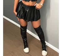 2024 Nouvelles Arrivées Pâques/Occidental/Vacances Nouvel An Saint-Valentin Sexy/Streetwear Pour Femmes/Gyaru Jupe Mini Noire en PU Stretch Taille Haute, Été 0XL,1XL,2XL,3XLUnicoloreTissu enduit