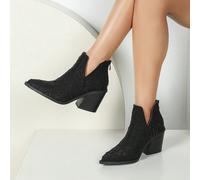 2024 Nouvelles Bottines Courtes Françaises Pour Femmes, Bottines Style Britannique Automne/Hiver Nouvelles, Bottines à Talon Épais à Talon Haut à Bout Pointu Style Western Avec Fermeture Éclair Arrièr