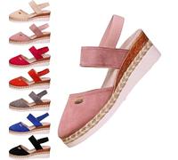 HANYILI 2024 Nouvelles Sandales compensées à Plateforme élastique pour Femmes Espadrilles à Bout fermé été antidérapant Plage Chaussures habillées décontractées (Rose,EU-39)