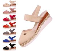HANYILI 2024 Nouvelles Sandales compensées à Plateforme élastique pour Femmes Espadrilles à Bout fermé été antidérapant Plage Chaussures habillées décontractées (Beige,EU-39)