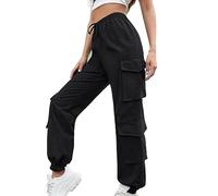 2024 Pantalon Cargo Femme Baggy Multi-Poches Grandes Tailles Ados Élastiquée Sarouel Pantalon Jogging Cargo Y2K Cheville Pantacourt Legers Pants Casual Hip Hop Streetwear Pantalon Cargo pour Femmes
