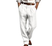 2024 Pantalon en Coton Lin pour Homme Été Décontracté, Jogging de Sport Couleur Unie, Chino Regular Fit Stretch, Business Ample avec Poches