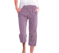 2024 Pantalon Fluide Femme été Lin Pantacourt Confortable été Pissenlits Colorés Imprimé Grande Taille Confortable été Léger De Travail Chic Yoga Et Pilates Pantalons Taille Haute Vetement Pas Cher