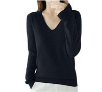 2024 Pull Cachemire Femme Hiver Chaud Pull en Tricot Léger Couleur Unie Manches Longues Chic et Elegant Col V Col Rond Elástique Top Vetement Femme Solde Pull Femme Hiver Sweater Mode Femme Pas Cher