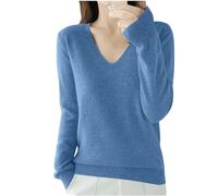 2024 Pull Cachemire Femme Hiver Chaud Pull en Tricot Léger Couleur Unie Manches Longues Chic et Elegant Col V Col Rond Elástique Top Vetement Femme Solde Pull Femme Hiver Sweater Mode Femme Pas Cher