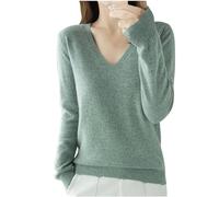 2024 Pull Cachemire Femme Hiver Chaud Pull en Tricot Léger Couleur Unie Manches Longues Chic et Elegant Col V Col Rond Elástique Top Vetement Femme Solde Pull Femme Hiver Sweater Mode Femme Pas Cher
