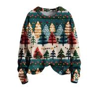 2024 Pull De Noel Femme Drole,Sweat Manche Longue Col Rond Imprimé Le Père Noël Pull Noel Femme Moche Décontractée Automne Et Hiver Chaud Sweatshirts Sans Capuche En Coton Pour Femmes Pas Cher