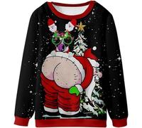 2024 Pull de Noel Homme Imprimé Fesses du Père Noël Tee Shirt Grande Taille Manche Longue Casual Sport Pull Imprimé Flocon de Neige Ugly Pull de Noël Moche Drôle Sweat Imprimé Renne Sweat Pas Cher