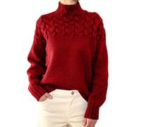 2024 Pulls Femme Décontractés - Faux Deux Pièces Col en U Knit Pull Femme Hiver Chaud Chic Couleur Unie Top Automne Oversize en Tricot à Col Rond Bouton Cou Couleur Unie Haut De Mode Pull