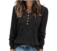 2024 Pulls Femme Décontractés Léger Tunique à Manches Longues Sweatshirts Chic et Élégant Bouton Couleur Unie Pullover Haut Tops Automne Hiver Confort Chaud Col V Casual Mode Sweat T Shirts Blouses