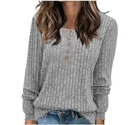2024 Pulls Femme Décontractés Léger Tunique à Manches Longues Sweatshirts Chic et Élégant Bouton Couleur Unie Pullover Haut Tops Automne Hiver Confort Chaud Col V Casual Mode Sweat T Shirts Blouses