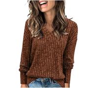 2024 Pulls Femme Décontractés Léger Tunique à Manches Longues Sweatshirts Chic et Élégant Bouton Couleur Unie Pullover Haut Tops Automne Hiver Confort Chaud Col V Casual Mode Sweat T Shirts Blouses